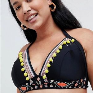 Bikini Top Black with Pom Pom Details